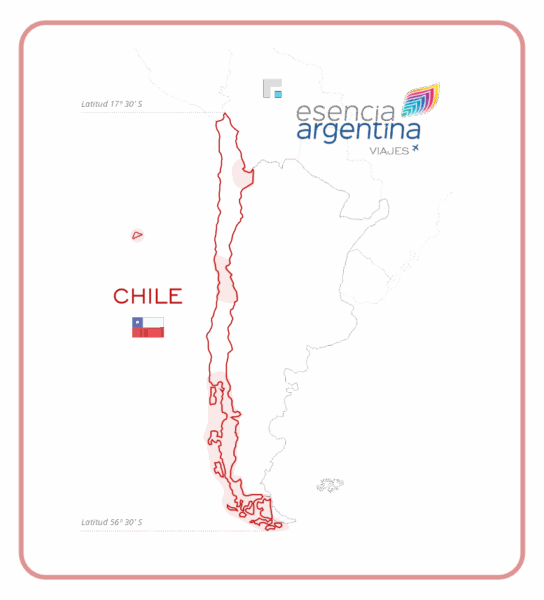 Diseño propio al estilo mapa ilustrativo de Argentina y Chile y sólo a modo de orientación de cada destino y zonas de interés turístico donde hay servicios disponibles para ofrecer.